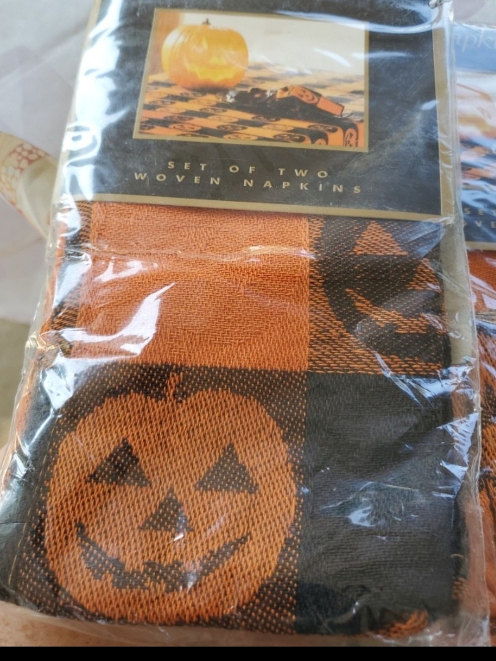 Vintage 100% cotton woven Jack o lantern Halloween Napkins 4 total